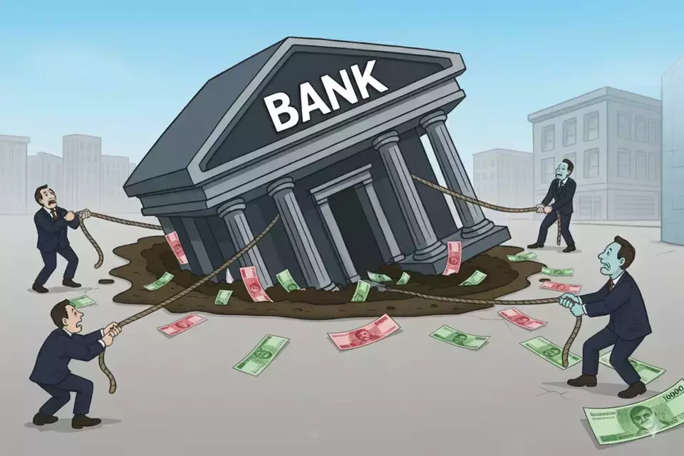 Ilustrasi bank bangkrut. (Beritasatu.com/Gemini AI)