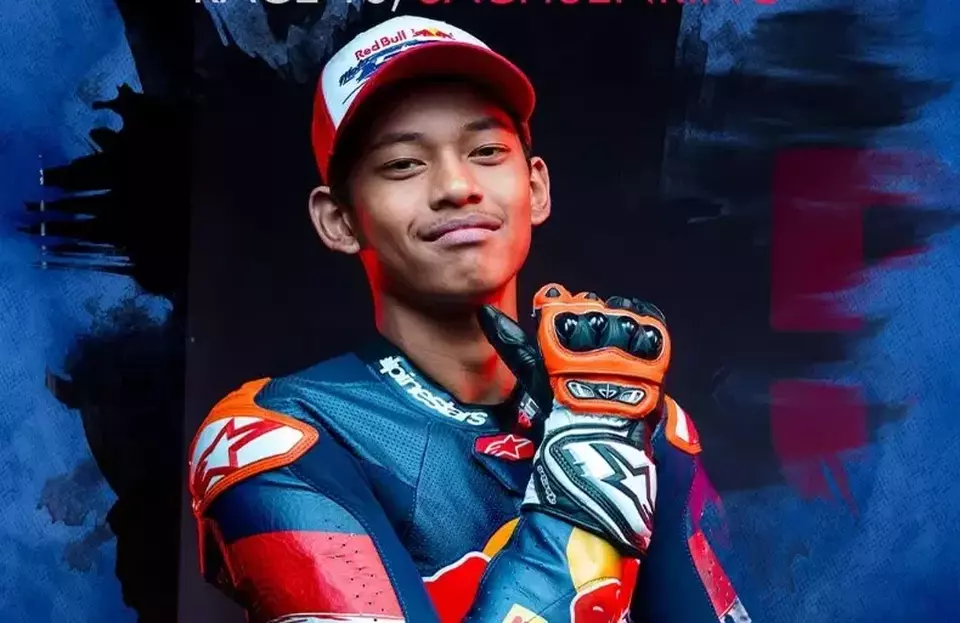 Pembalap muda Indonesia Veda Ega Pratama disorot media Jerman akibat performa yang ciamik saat menembus posisi 5 besar pada balapan GP Thailand Moto3 di Burriram. (./Instagram Redbullrookiescup)