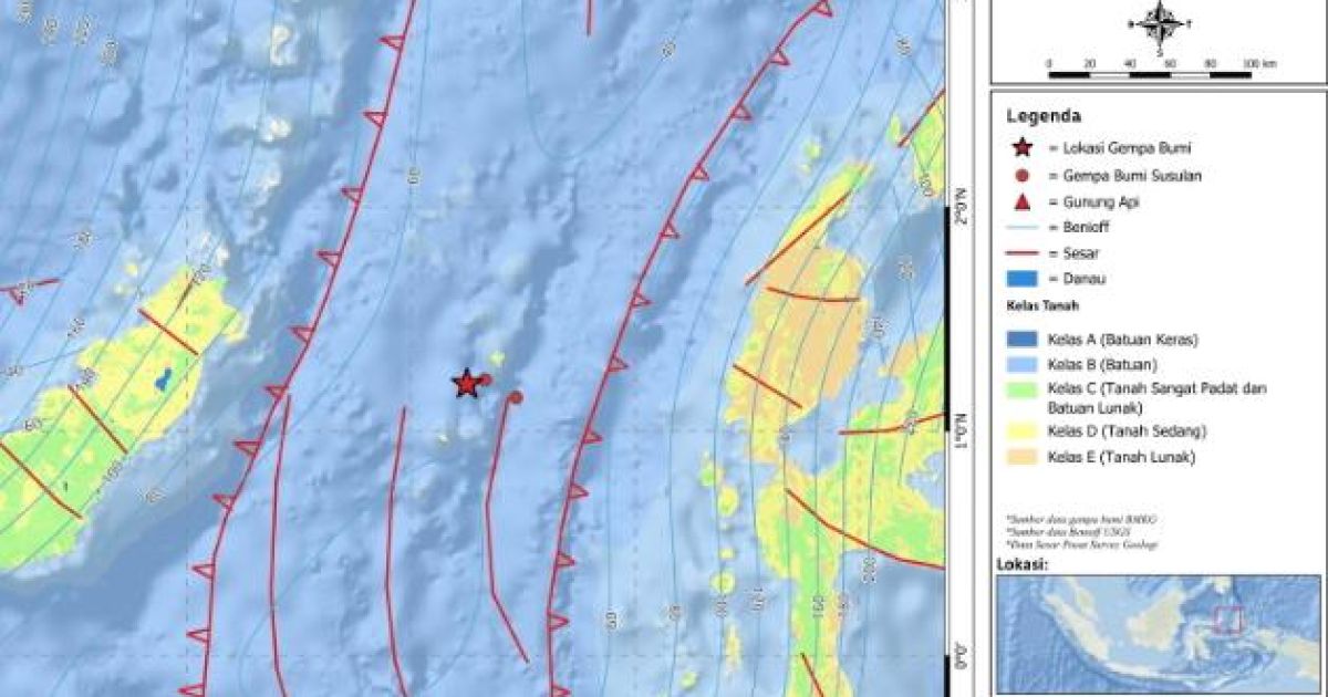 Gempa tektonik berkekuatan magnitudo 7,6 yang mengguncang wilayah Sulawesi Utara dan Maluku Utara pada Kamis pagi, 2 April 2026 (Foto: esdm.go.id)