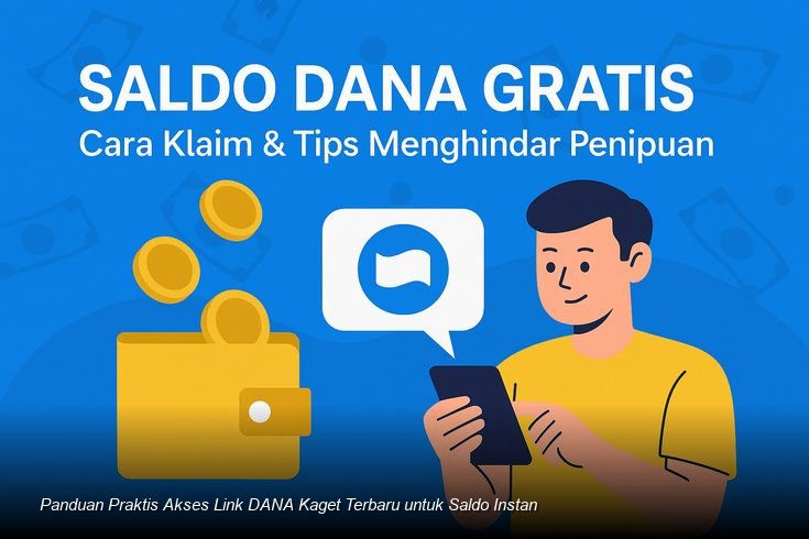 Tampilan antarmuka ponsel menunjukkan proses membuka link DANA Kaget untuk mendapatkan saldo.
