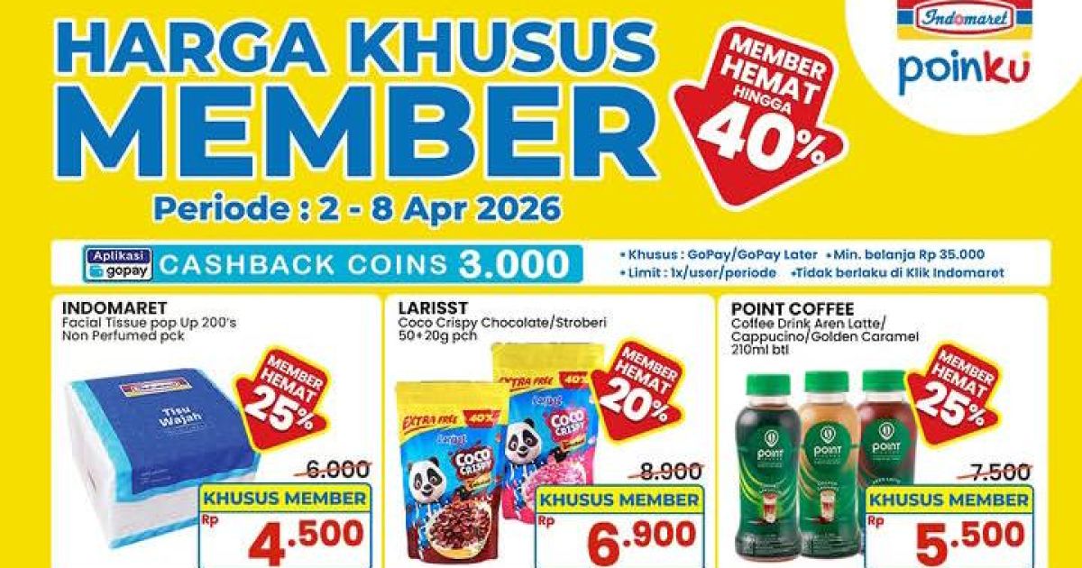 Promo harga khusus member Indomaret periode 2–8 April 2026 (Instagram @indomaret)