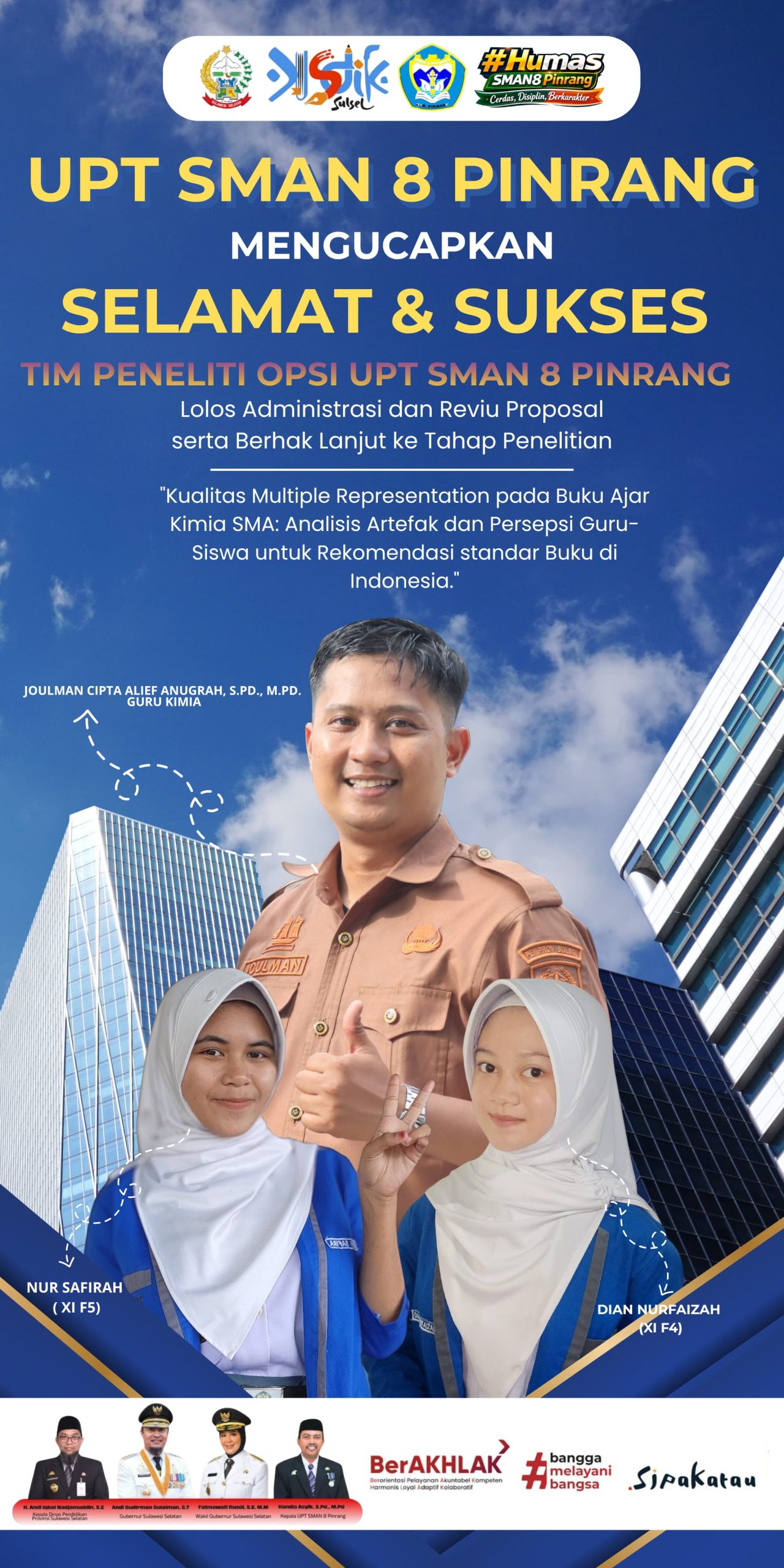 Dua Siswi SMAN 8 Pinrang Melaju ke Tahap Penelitian OPSI Berbekal Riset Kualitas Buku Ajar Kimia