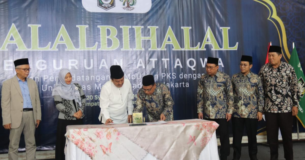 Gabungan kekuatan dua lembaga besar pendidikan Islam kembali terwujud. Perguruan Attaqwa dan Universitas Muhammadiyah Jakarta (UMJ) resmi mengikat kerja sama strategis dalam momentum Halalbihalal 1447 H.(Putra)