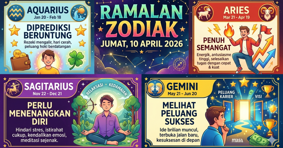 Ilustrasi ramalan zodiak Jumat 10 April 2026 (foto: Gemini/Dayfri Bisnis Market)