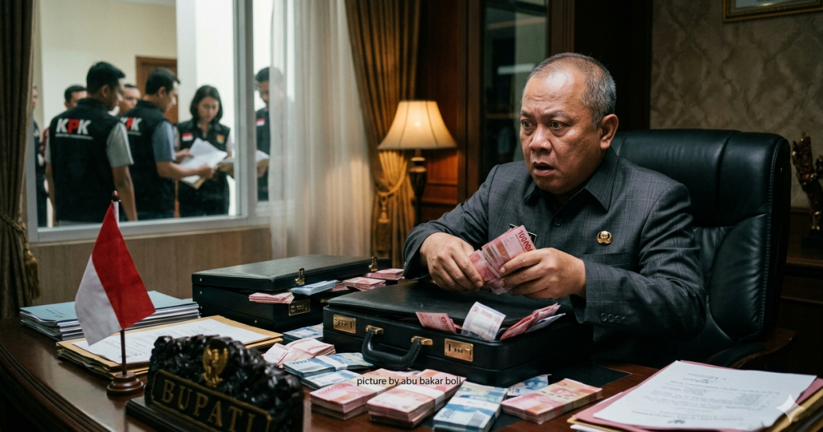 Ilustrasi bupati yang suka melakukan pungli sehingga kena OTT KPK (Gemini/Abu Bakar Boli)