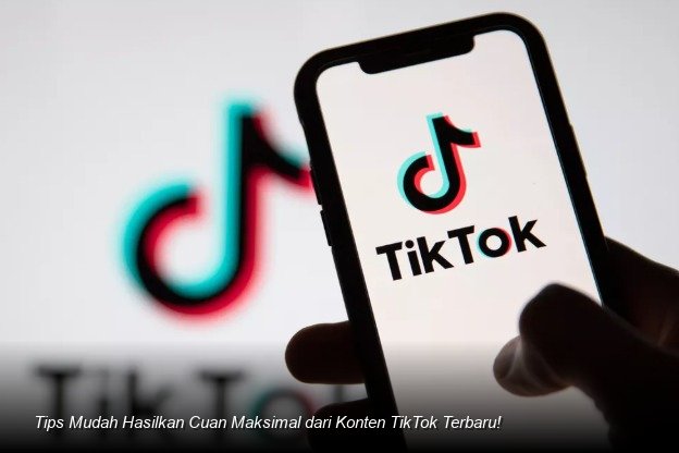 Ilustrasi smartphone menampilkan antarmuka TikTok dengan ikon notifikasi transfer uang berwarna hijau di samping grafik peningkatan followers.