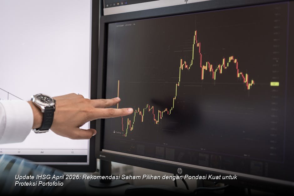Visualisasi chart candle-stick IHSG berwarna hijau dengan garis indikator teknikal yang baru saja memantul positif dari area *support* krusial.