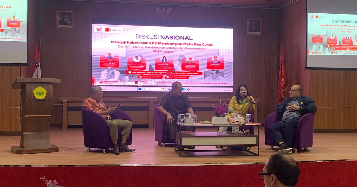diskusi nasional bertajuk “Menguji Keberanian KPK Membongkar Mafia Bea Cukai: Dari OTT Menuju Pembersihan Sistemik dan Penyelamatan PNBP Negara” yang digelar di Fakultas Hukum Universitas Pakuan (FH Unpak), Bogor, Kamis (16/4/2026).