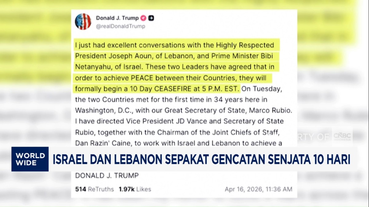 Diplomasi Global: Donald Trump Sepakati Jeda Konflik Israel-Lebanon Selama 10 Hari ke Depan