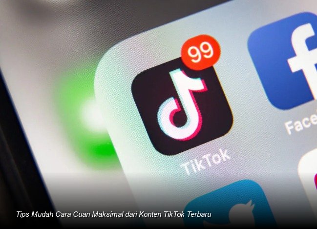 Ilustrasi smartphone menampilkan antarmuka TikTok dengan notifikasi pop-up yang menunjukkan saldo pendapatan yang meningkat drastis.
