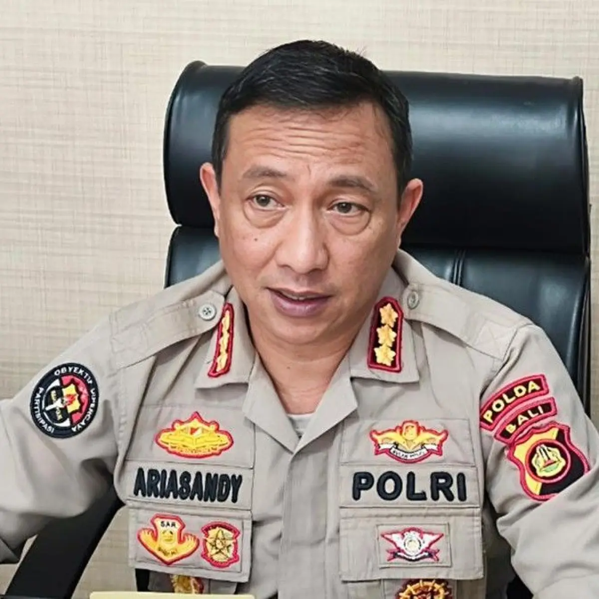 Foto: Kabid Humas Polda Bali, Kombes Ariasandy, saat memberikan keterangan di Mapolda Bali, Rabu (22/4/2026). (Abid Ahmad Ibrahim/detikBali)