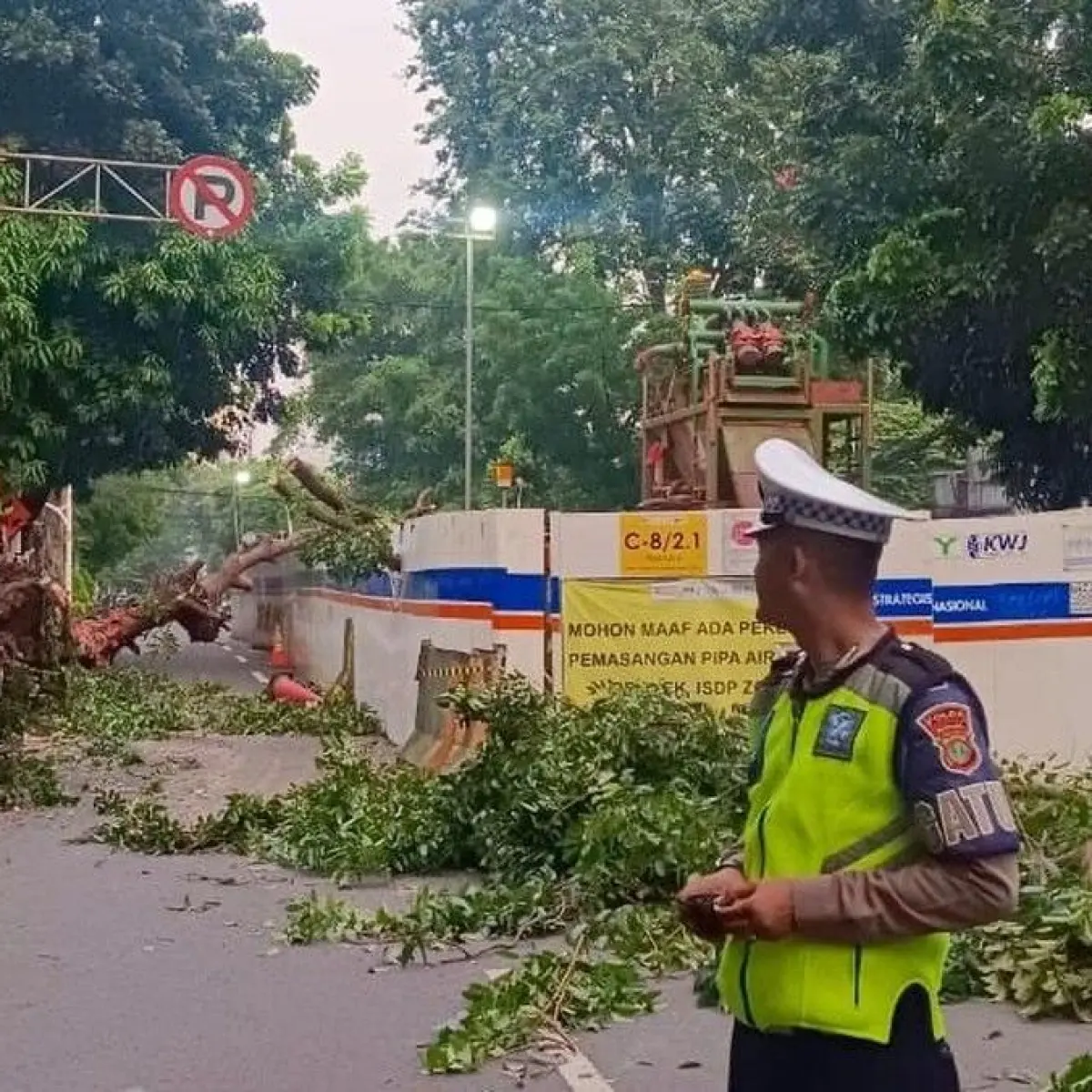 Foto: Pohon tumbang di Jalan K.H Wahid Hasyim, Jakarta Pusat. (Dok TMC Polda Metro).