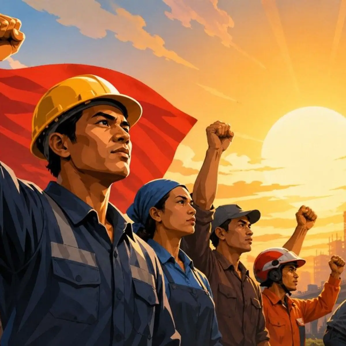 Ilustrasi peringatan Hari Buruh 1 Mei. Foto: ChatGPT