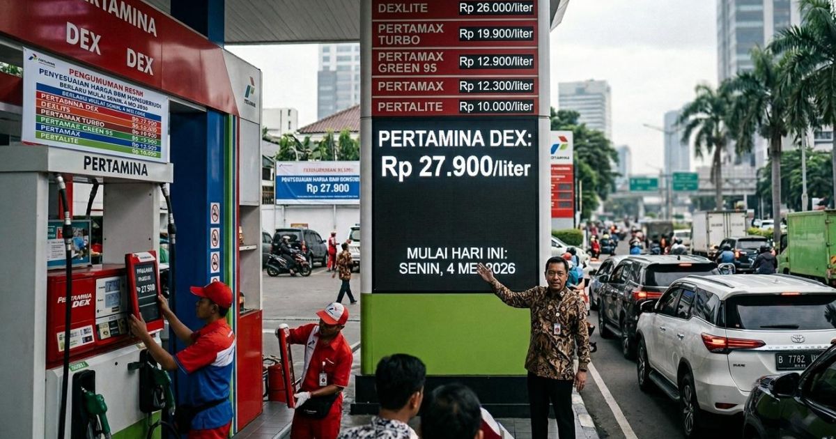 Ilustrasi harga sejumlah Bahan Bakar Minyak (BBM) yang dijual PT Pertamina (Persero) terpantau naik hari ini, Senin, 4 Mei 2026. (Gemini/Dayfri)