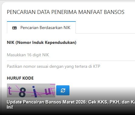 INFO RESMI KEMENSOS - Tampilan laman cekbansos.kemensos.go.id di layar ponsel menunjukkan proses verifikasi data penerima bantuan sosial.