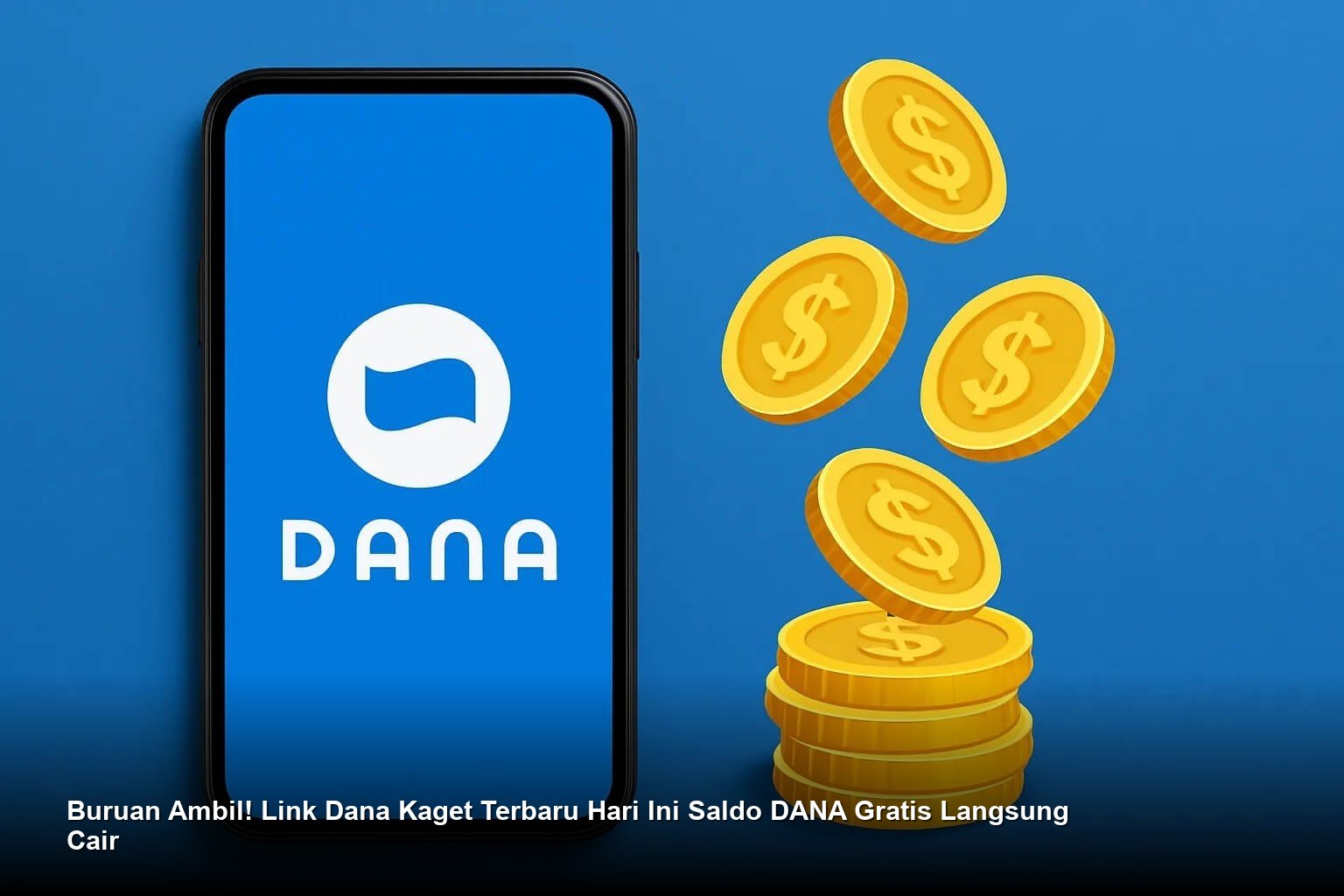 Ilustrasi tangan memegang smartphone yang menampilkan ikon aplikasi dompet digital dengan taburan koin emas di sekitarnya.
