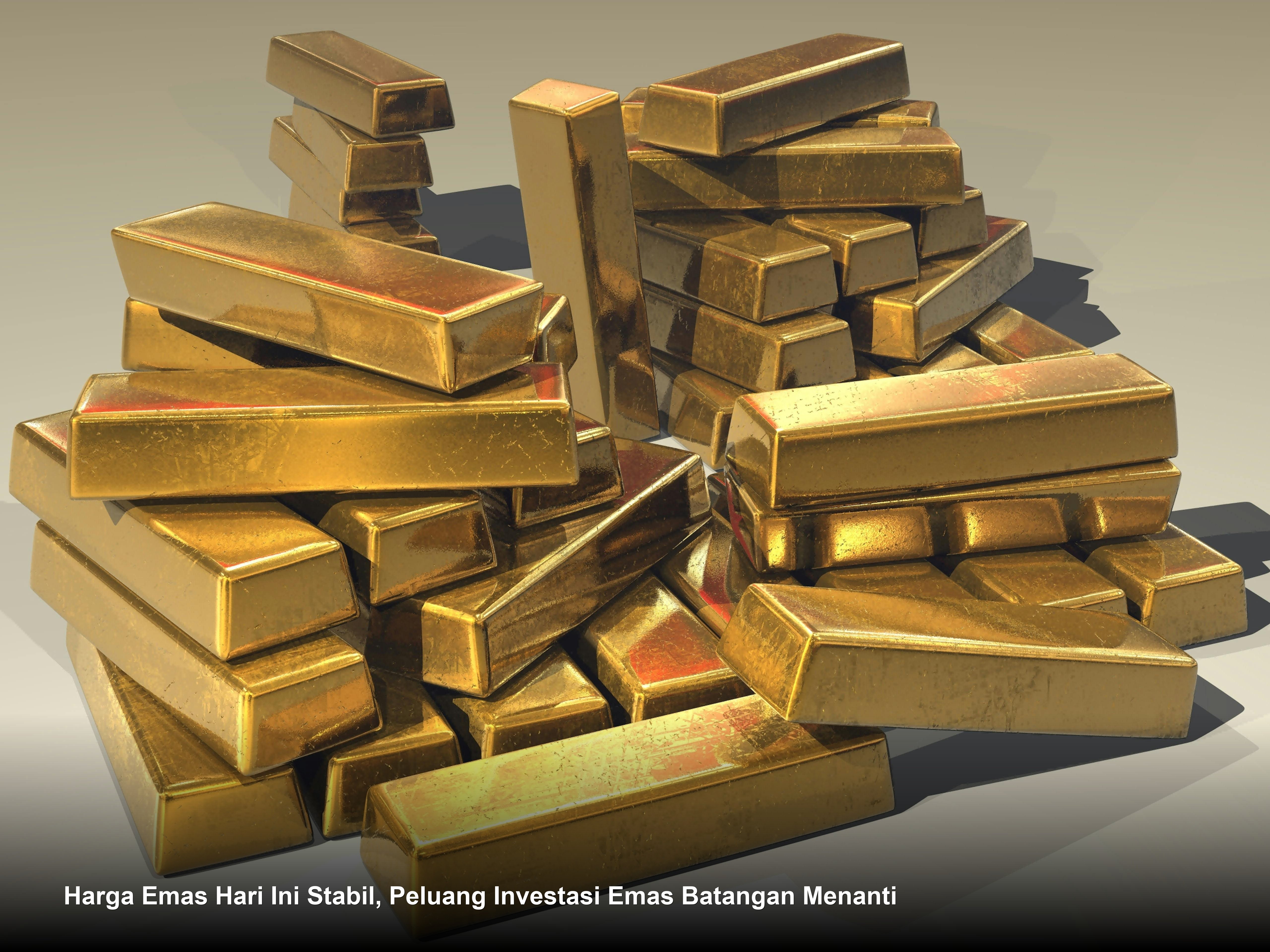 Emas batangan berkilauan dengan latar belakang grafik harga logam mulia yang sedang bergerak naik.