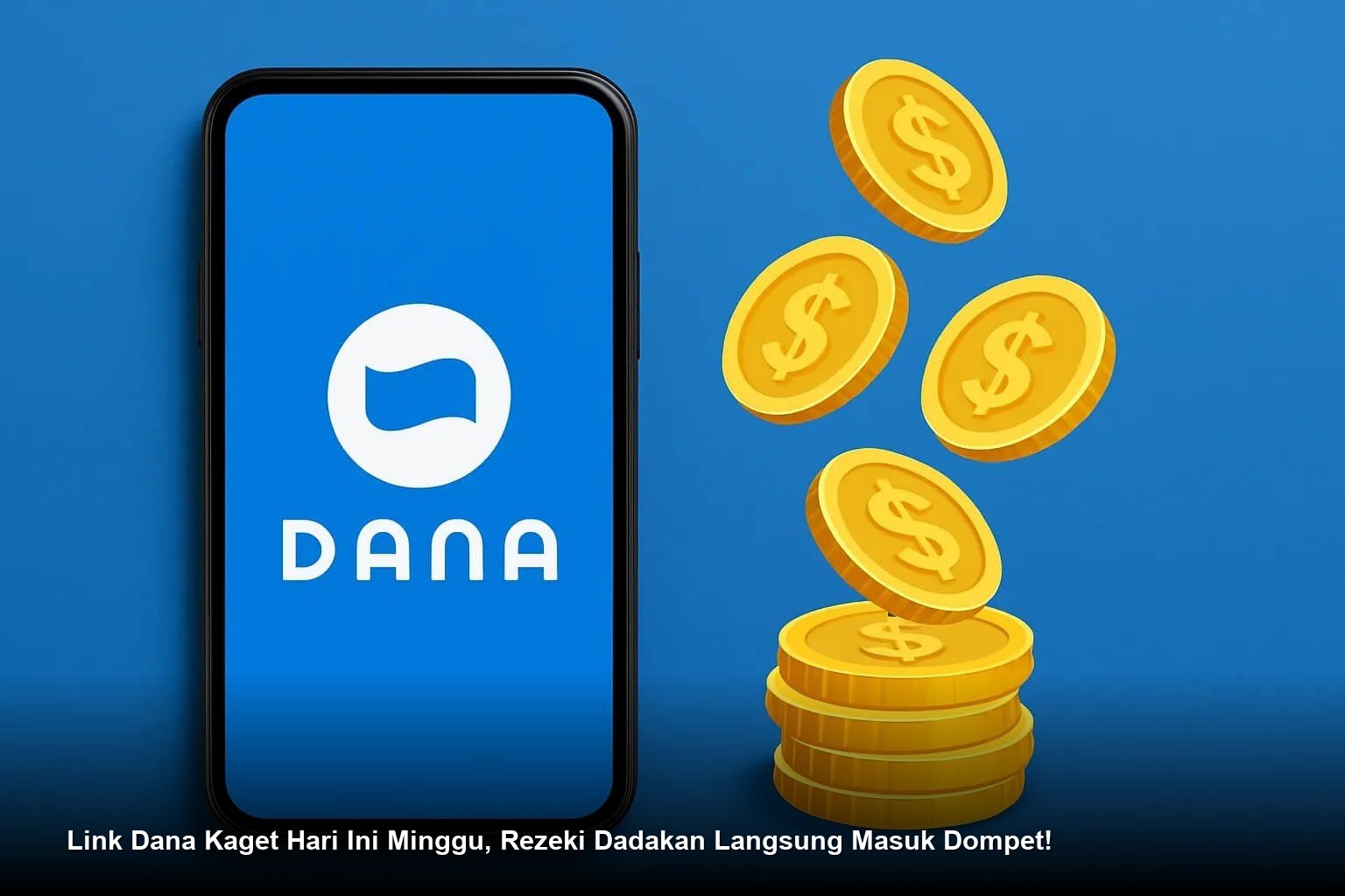 Ilustrasi tangan memegang smartphone dengan notifikasi amplop digital berwarna merah dari aplikasi DANA yang menandakan saldo gratis masuk.