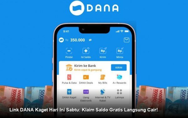 Ilustrasi tangan memegang smartphone yang menampilkan notifikasi saldo DANA gratis masuk dari fitur amplop digital.