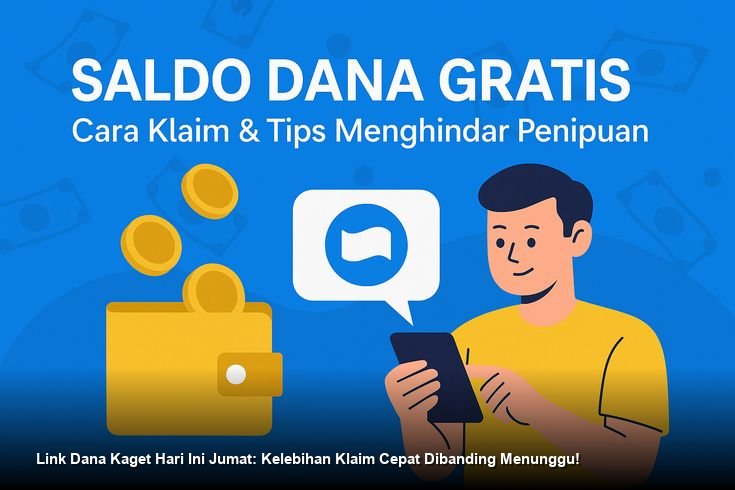 Ilustrasi tangan memegang smartphone dengan notifikasi amplop digital DANA berwarna merah menyala.