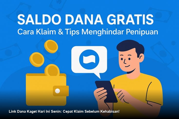 Ilustrasi tangan cepat menekan smartphone untuk mengklaim amplop digital berwarna merah pada aplikasi DANA.