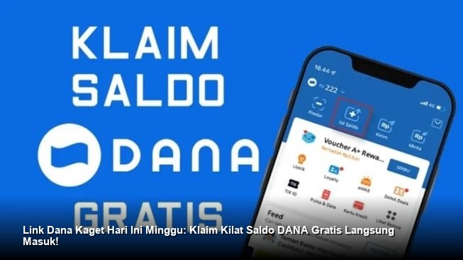 Ilustrasi tangan memegang smartphone dengan notifikasi saldo masuk pada aplikasi DANA berwarna biru dan merah.