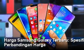 Foto produk Samsung Galaxy terbaru dengan layar AMOLED yang menyala terang menampilkan wallpaper warna-warni, diletakkan di atas meja kayu minimalis dengan pencahayaan studio yang lembut.