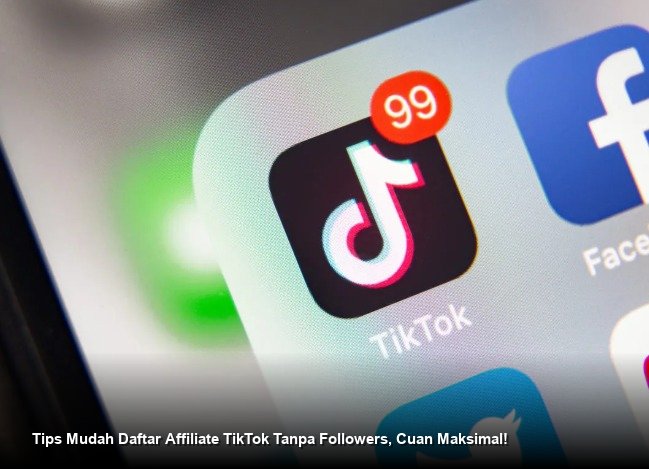 Ilustrasi smartphone menampilkan antarmuka TikTok dengan notifikasi komisi penjualan produk afiliasi yang baru masuk.