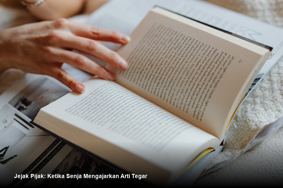 Siluet seseorang berdiri di tepi jurang saat matahari terbit, memandang ke depan dengan ekspresi tenang namun penuh tekad.