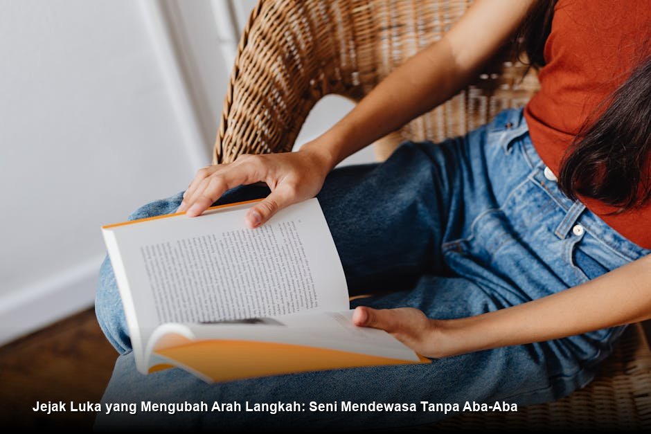 Seorang pemuda berdiri di tepi tebing menatap matahari terbit dengan ekspresi tegar, mengenakan pakaian sederhana namun rapi dengan latar belakang pemandangan alam yang luas.