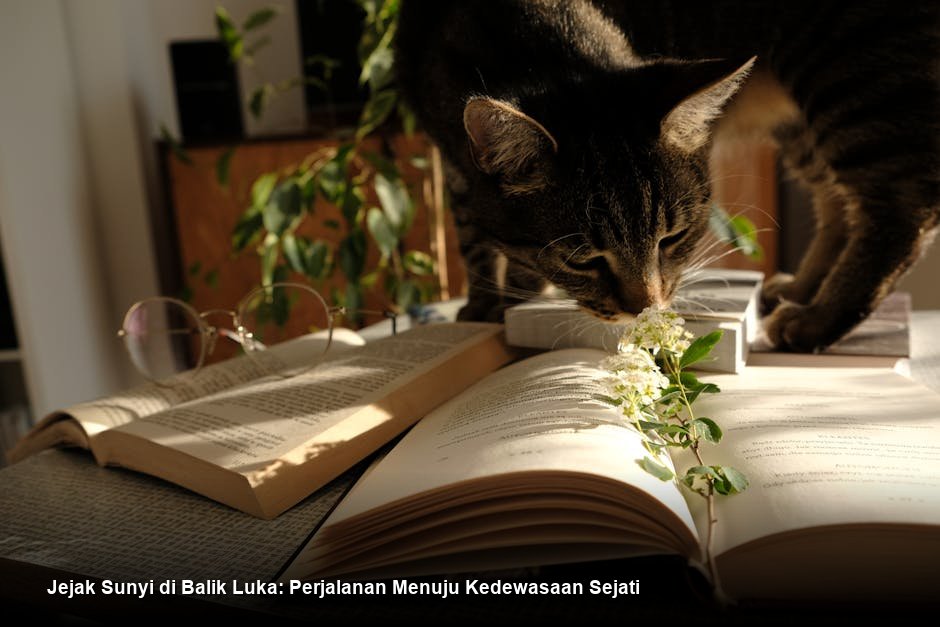 Seorang individu berdiri tenang menatap matahari terbenam di ufuk timur dengan ekspresi wajah yang damai dan penuh keyakinan.