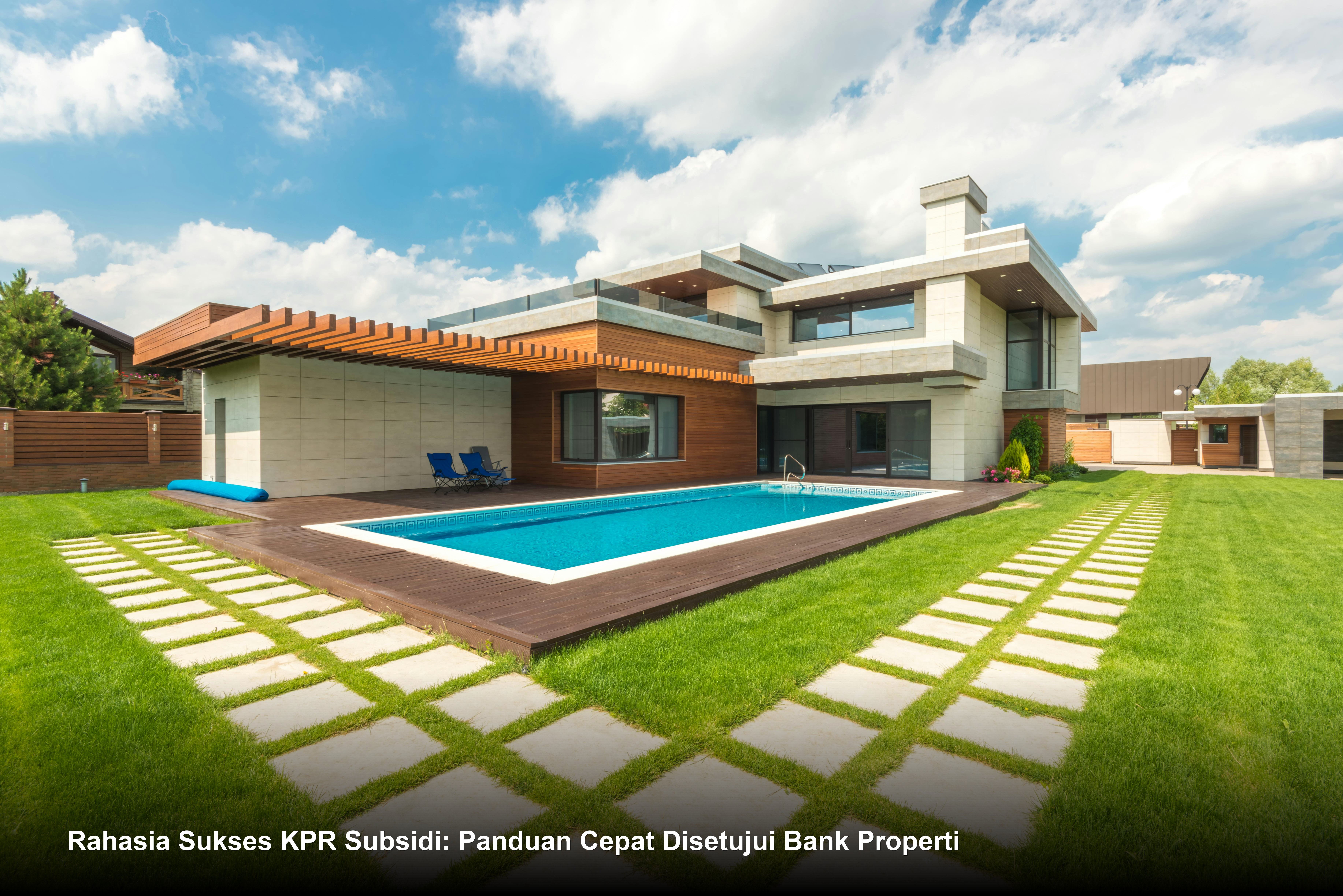 Seorang pasangan muda menandatangani dokumen akad kredit di hadapan petugas bank dengan latar belakang desain interior rumah minimalis modern.