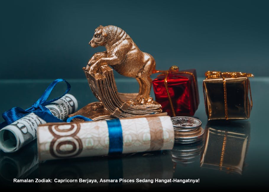 Ilustrasi estetik rasi bintang Capricorn yang bersinar terang di langit malam dengan sentuhan warna emas dan biru tua.