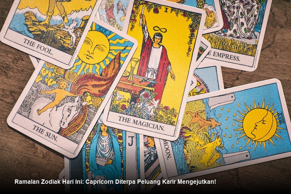 Ilustrasi rasi bintang dan simbol zodiak yang berkelip di latar belakang galaksi biru tua yang estetik.