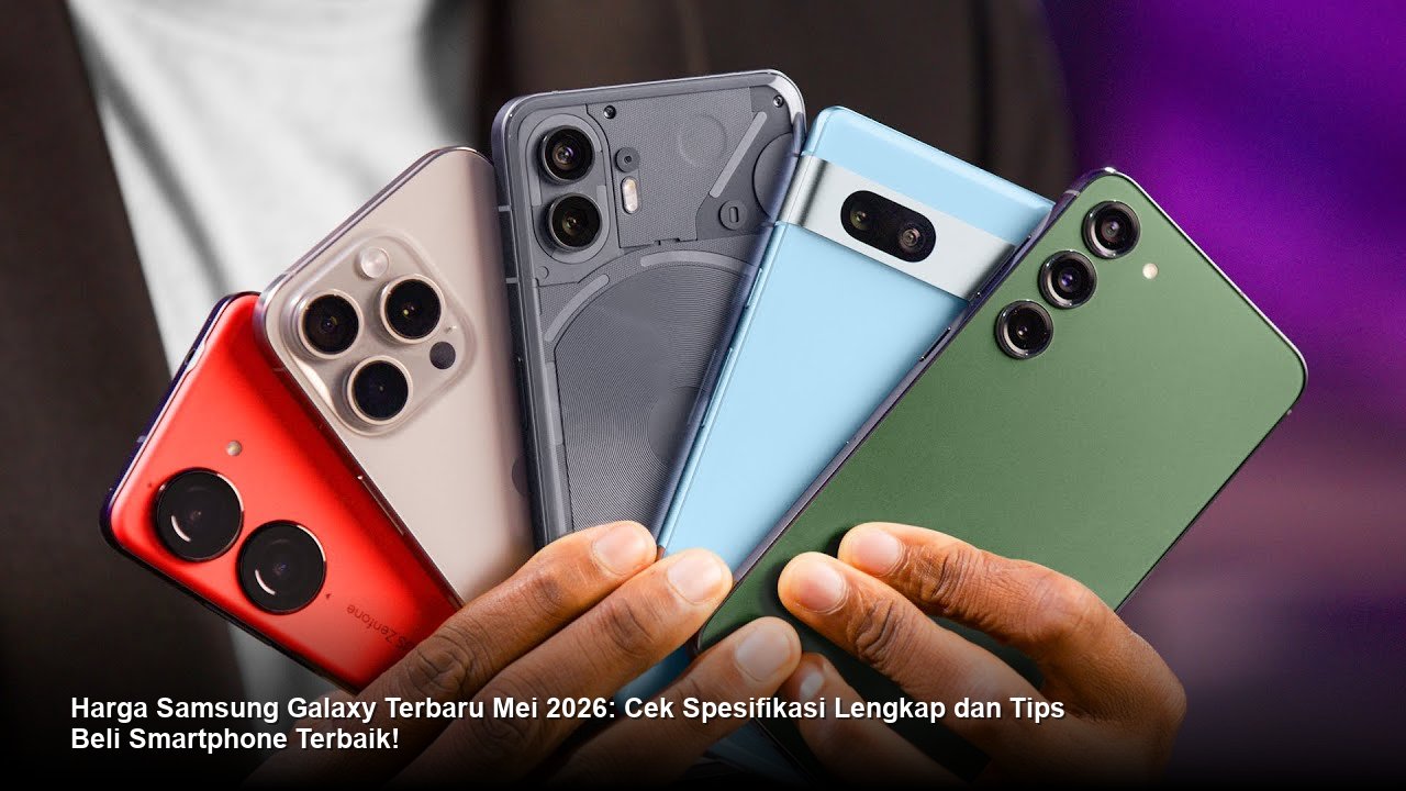 Tampilan elegan Samsung Galaxy terbaru dengan bingkai metalik tipis dan modul kamera yang menonjol, difoto dengan pencahayaan studio yang profesional.