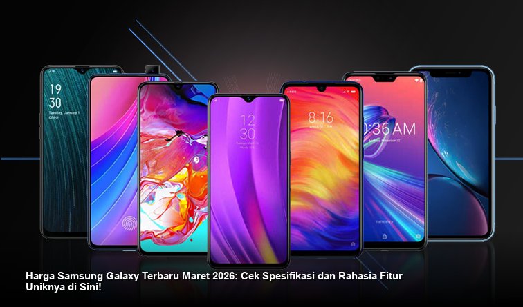 Smartphone Samsung Galaxy terbaru dengan layar melengkung yang sangat tipis, menampilkan wallpaper abstrak berwarna gradasi ungu dan emas di atas meja marmer putih yang mewah.
