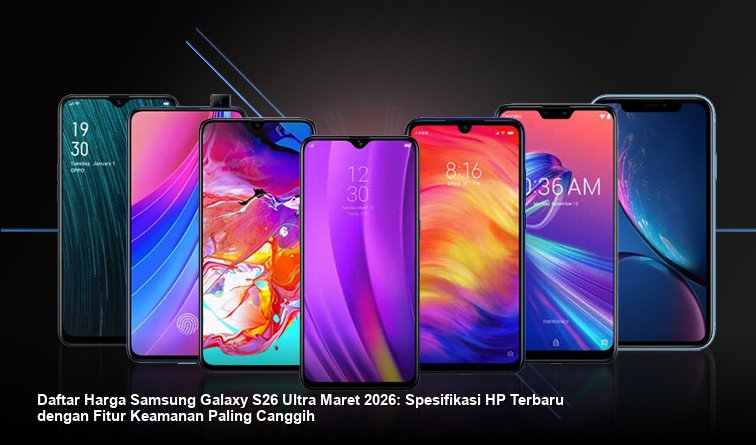 Foto studio Samsung Galaxy S26 Ultra dengan bodi titanium elegan yang berkilau, menampilkan layar penuh tanpa bezel dan modul kamera belakang yang futuristik di atas meja marmer putih yang bersih.