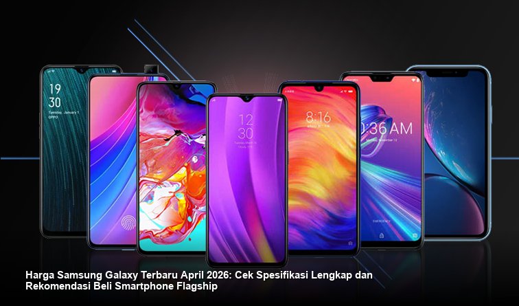 Tampilan elegan Samsung Galaxy terbaru dengan bingkai metalik ramping tersorot lampu studio profesional.