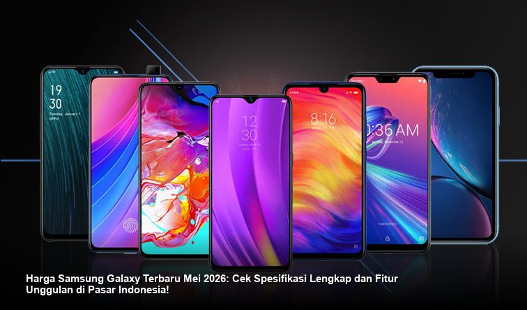 Tampilan elegan Samsung Galaxy terbaru dengan *bezel* sangat tipis dipamerkan di atas meja *marble* putih dengan pencahayaan studio yang dramatis.