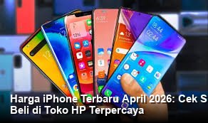 Tampilan elegan iPhone terbaru dengan bodi metalik berwarna Midnight Blue yang dipajang di atas podium putih minimalis dengan pencahayaan studio yang tajam.