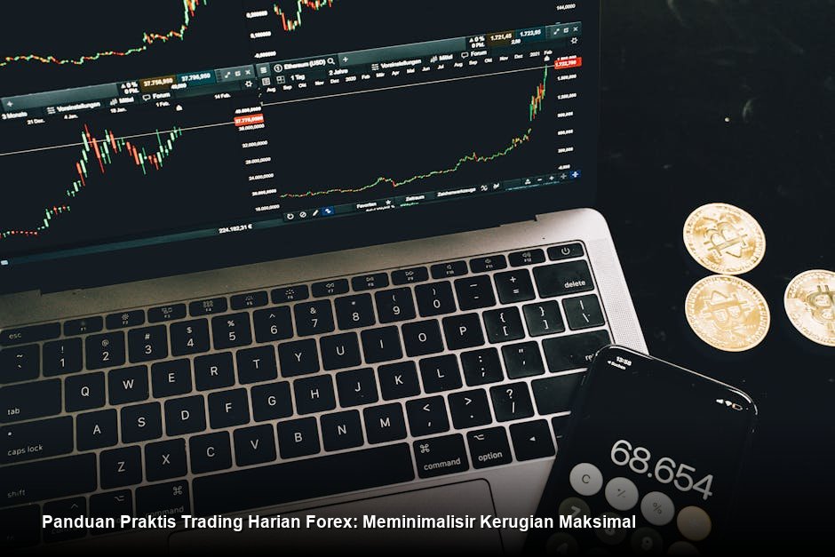 Deskripsi chart harga dengan indikator warna-warni di layar laptop yang tampak profesional, 1 kalimat.