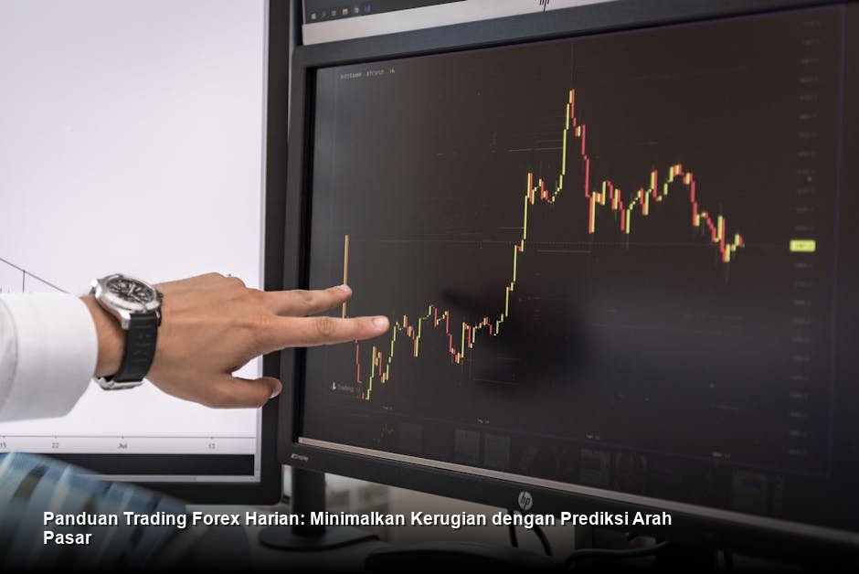 Deskripsi chart harga dengan indikator warna-warni di layar laptop yang tampak profesional, 1 kalimat.