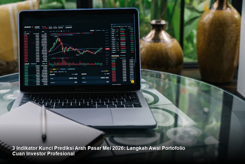 Grafik candlestick IHSG berwarna hijau cerah menunjukkan tren kenaikan yang stabil di atas rata-rata pergerakan harga jangka panjang.