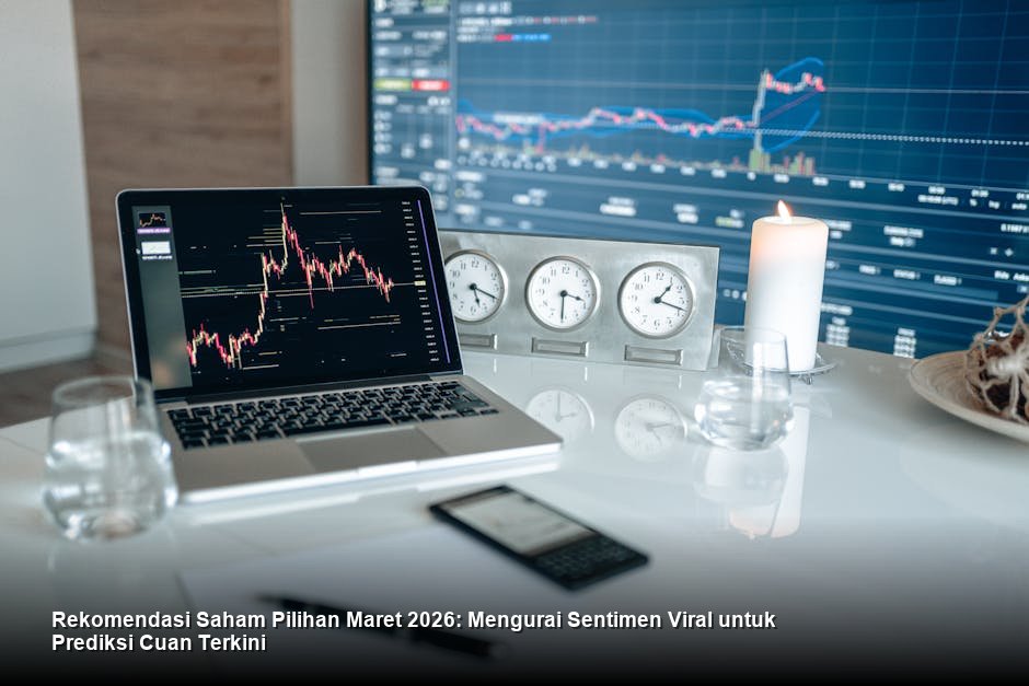 Grafik *candlestick* bursa saham modern dengan dominasi warna hijau yang menunjukkan tren kenaikan harga yang optimis.